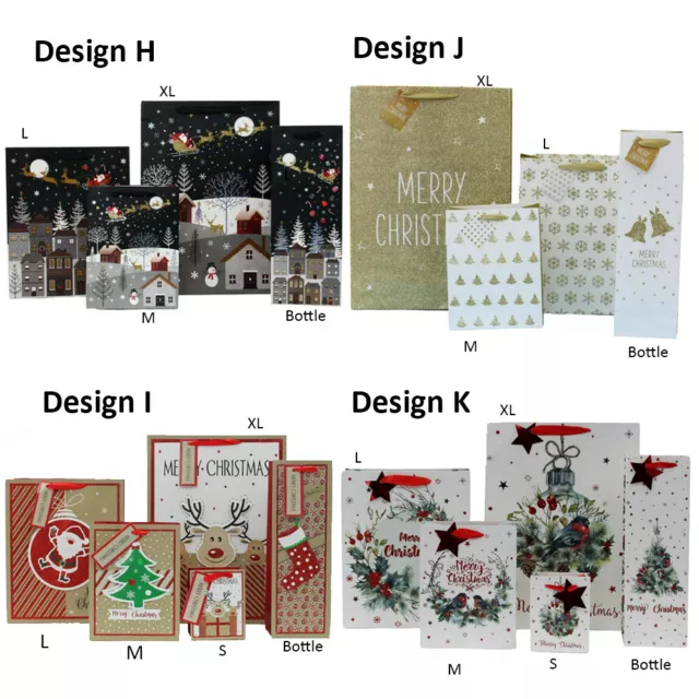 12x Christmas XMAS Gift Bags Cardboard Paper Bags w Foil S M L XL Bottle [H-K]