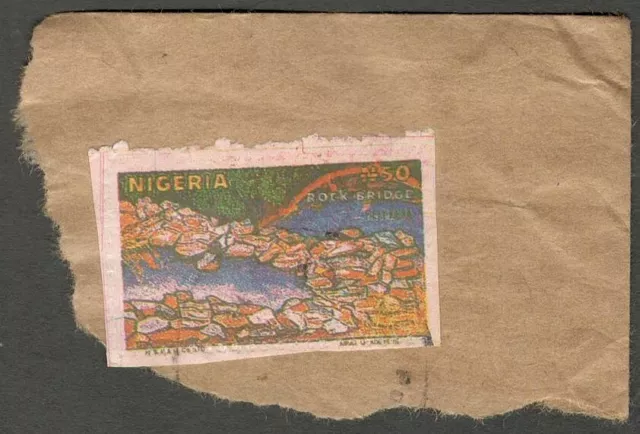 AOP Nigeria #560B 1990 Rock Bridge 50n POSTAL FORGERY on cover piece