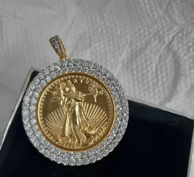 VVS1 Moissanite 2.50Ct Round Cut Medallion Pendant 14k Yellow Gold Plated 1.5"