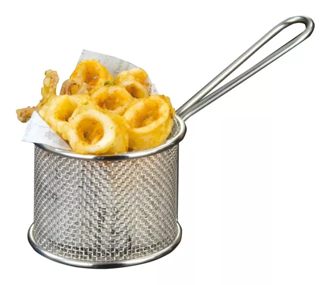 Chip Basket Round with Handle - Stainless Steel 95mm x 70mm - Fry Basket Display