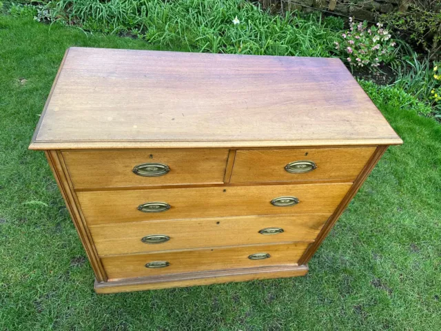 Antique Edwardian Satinwood Ash Chest Of 5 Drawers Arts And Crafts 3
