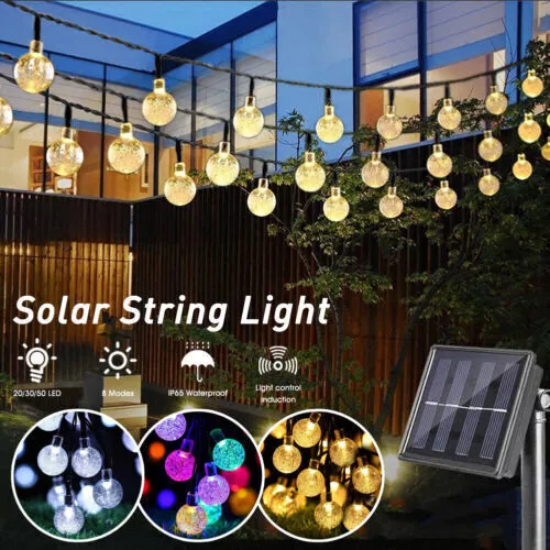 Solar Lichterkette 50/100 LED Kugel Beleuchtung Garten Party Innen Außen Deko