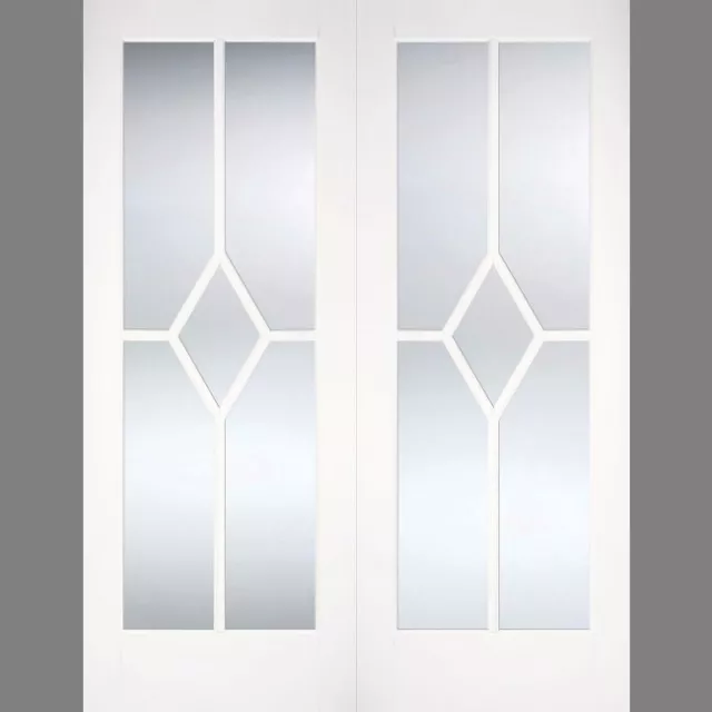 LPD Internal Reims Primed Diamond Bevelled Rebated Pairs Clear Glass Doors