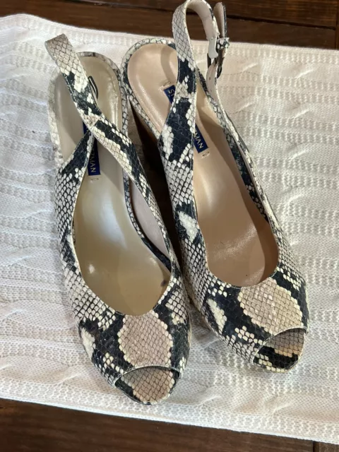 Stuart Weitzman Python Snakeskin Animal Print Cork Platform 10.5 Wedges Heels