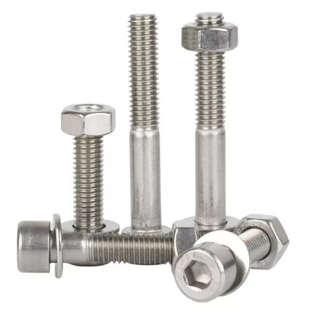 M10 Allen Bolt Hex Socket Cap Screws Hex Full Nuts & Washers A2 Stainless Steel