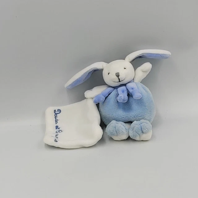 Doudou et compagnie lapin bleu blanc mouchoir Cueillette - 30450