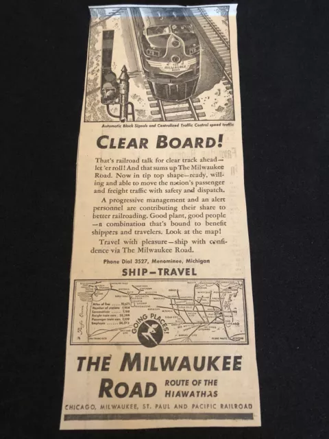 1950’s The Milwaukee Road Railroad Train Travel Newspaper Print Ad