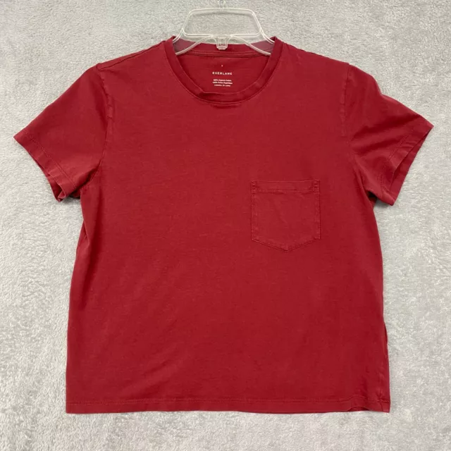 Camiseta de bolsillo Everlane Top para mujer S roja orgánica algodón cuello redondo manga corta