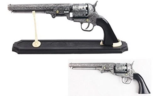BladesUSA - Decorative Western Revolver with Display Stand - 13-inches Overal...
