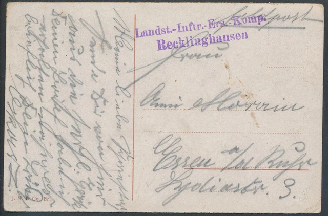 Feldpost Landst. Infanterie Recklinghausen auf AK Bruges ca. 1916