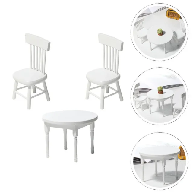 Juego de mesa y sillas en miniatura, blanco, jardín de hadas