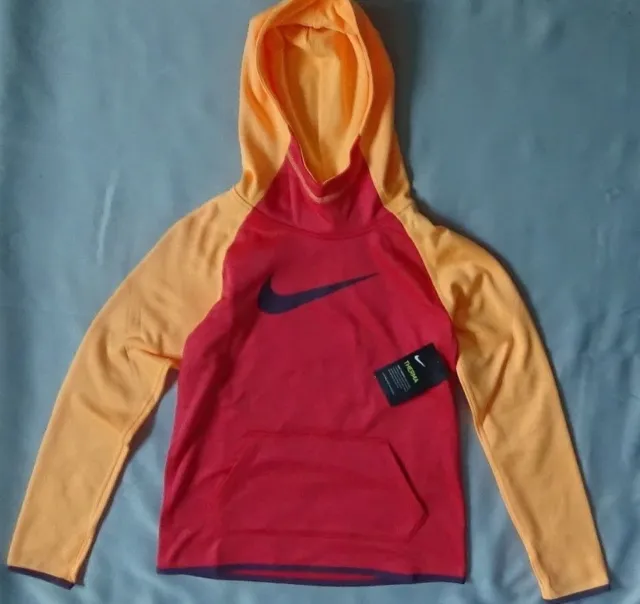 NIKE Therma Dri-Fit Girls Sweatshirt Pullover Training Hoodie Orange Small 8