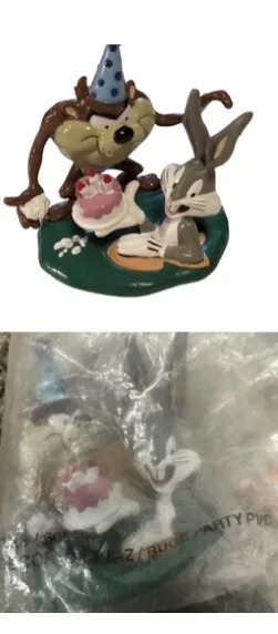 1995 DecoPac TAZ AND BUGS BUNNY Birthday Cake Topper 3" PVC Figure Applause NEW