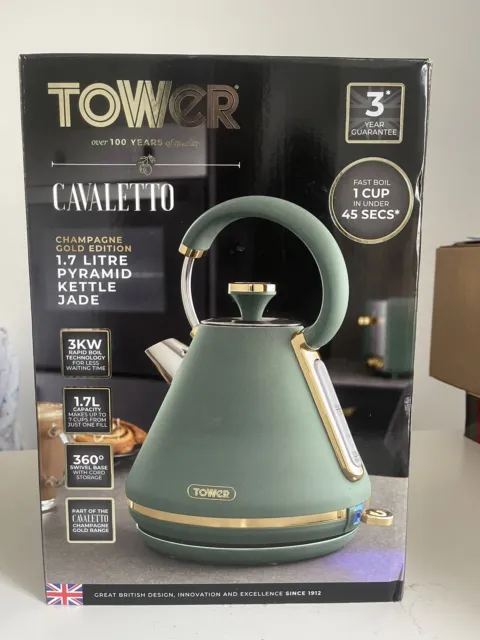 NEW Tower Cavaletto Jade & Gold Pyramid 1.7L Kettle & 2 Slice Toaster