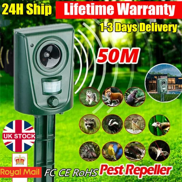 Ultrasonic Cat Dog Fox Pest Motion Sensor Repeller Scarer Deterrent Repellent UK