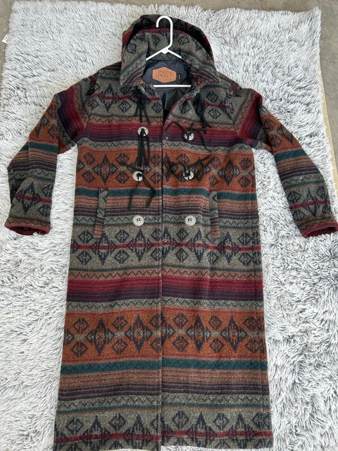 Woolrich Women’s Coat L Aztec Wool Nordic Navajo Southwestern Long Duster 8718