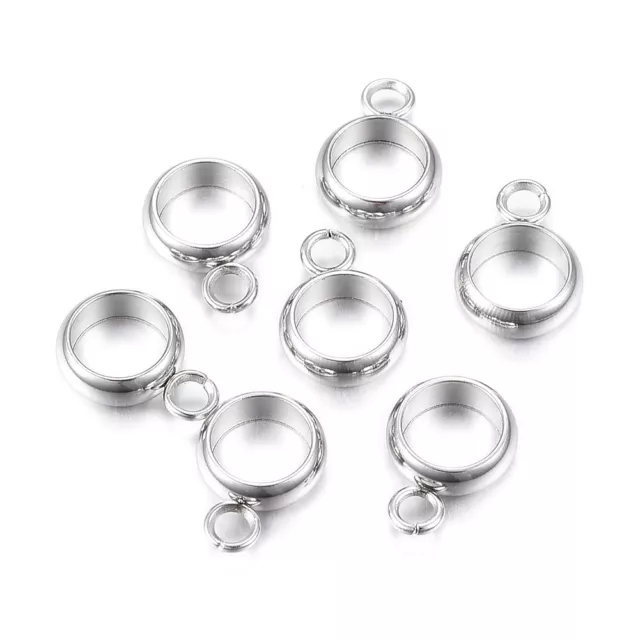 100x 304 Stainless Steel Ring Bail Beads Smooth Pendant Hanger Holder Loop 10mm