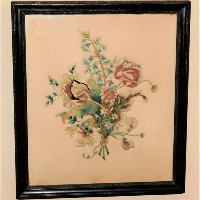 Georgian Late-18th/Early-19th Century Silkwork Bouquet of Flowers