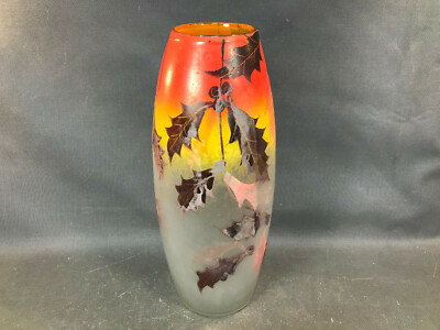 VASO PER FIORI IN VETRO DECORATO CON COLIBRì VINTAGE ART DECO GLASS VASE R78 