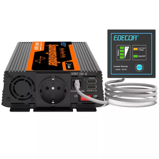 EDECOA Convertisseur 24V 220V Pur Sinus 3500W transformateur 2x USB  Télécommande