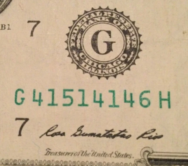 Fancy Serial Number One Dollar Bill 41514146 Two Triples series 2013