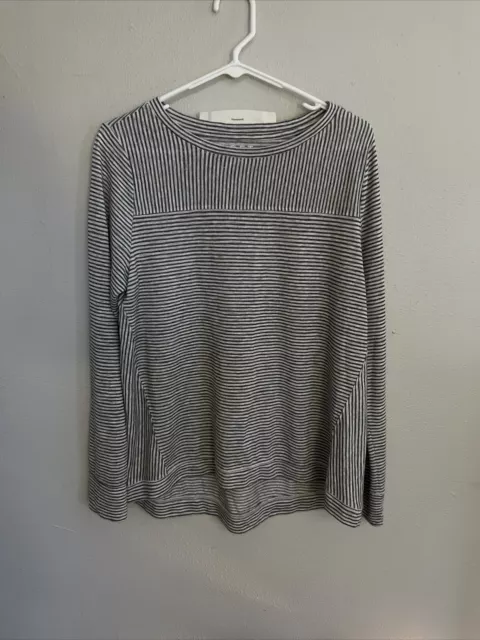 Loft Womens Shirt Large Gray Striped Long Sleeve Round Neck Modal Blend