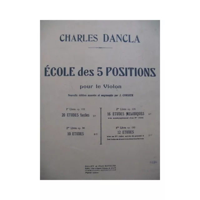 DANCLA Charles Ecole des 5 positions 1er Livre Violon