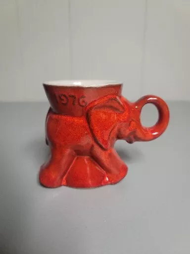 Frankoma Pottery Orange Red GOP 1976 Vintage Elephant Mug Cup Political