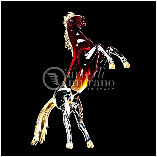 Cristal de Murano Original Venezia adorno Escultura caballo Rampante Nuevo M