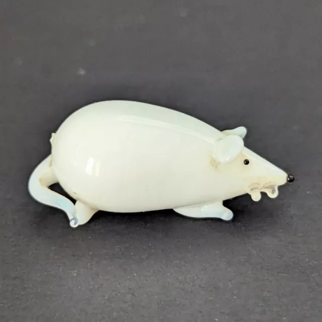 Miniature Tiny Lampwork Hand Blown Glass White Mouse Rat Mice Figurine 1 3/8" L