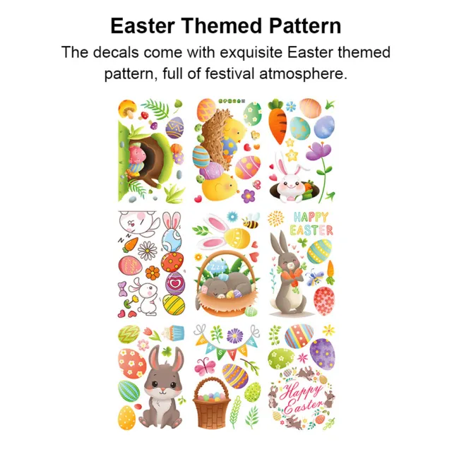9 Sheets Easter Window Stickers Festival Adorn Bunny Egg Decals Glass Decal 3
