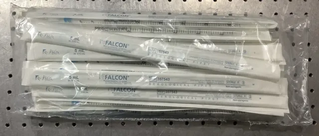 Qty (50) Falcon Corning 357543 5ml Sterile Disposable Serological Pipettes