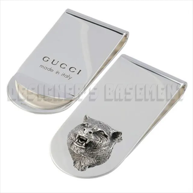 GUCCI Sterling Silver FELINE HEAD Tiger Cat Trademark logo Money Clip NIB Authen 3