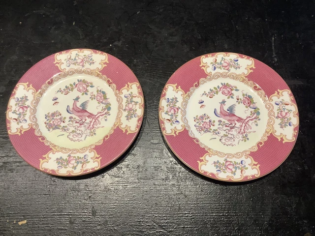 Minton Pink cockatrice. C.1912-1950. 9646.  Lot De 2 Assiettes à Dessert.