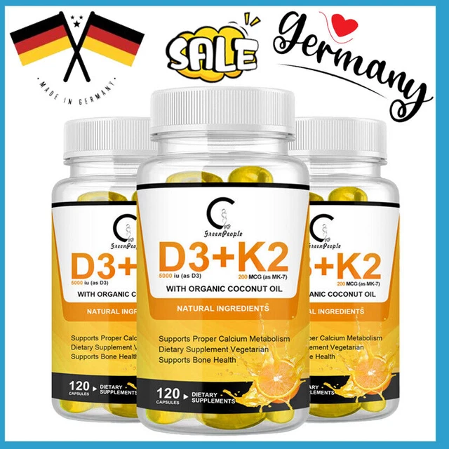 VITAMIN D3 5000 IU+K2 MK7 200mcg Depot Hochdosiert 3*120 Vegane