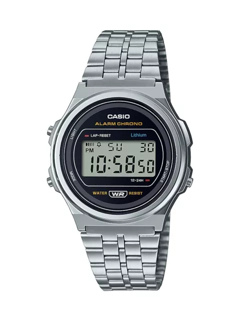 Casio Unisex Quartz Alarm Chronograph Silver-Tone 38mm Digital Watch A171WE-1A