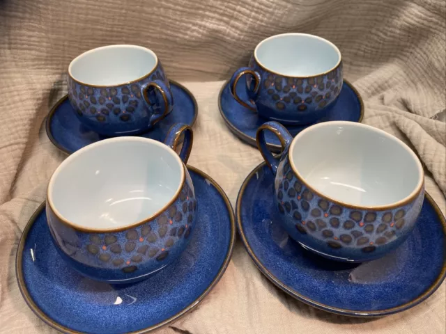 Set of 4 Denby England Midnight Blue Tea Cup & Saucer Stoneware