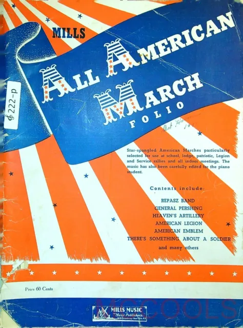 MILLS ALL AMERICAN MARCH FOLIO 1946 Solo Piano Music Book 222p