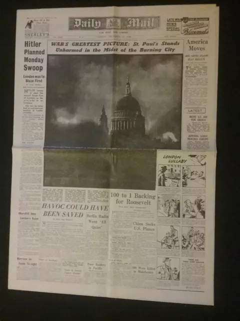 DAILY MAIL TUESDAY 31st DECEMBER 1940  (6 pages) ST.PAUL'S STANDS , WORLD WAR II