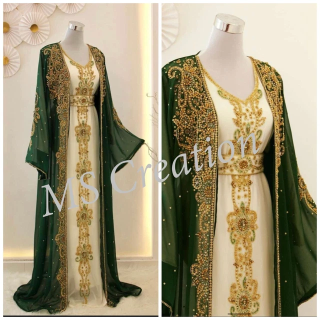 MS CREATION New Moroccan Dubai Farasha Abaya Dress - Very Fancy Long Gown With Bell Sleeves (MS 253)