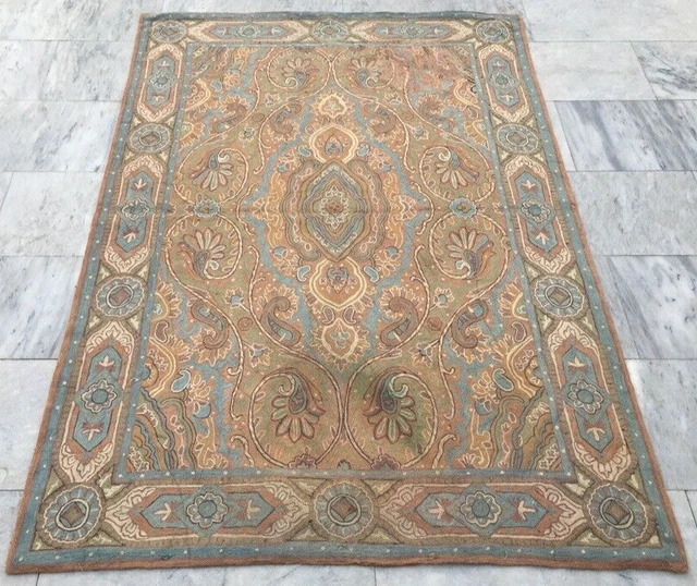 French Style Vintage Aubusson Handmade Boho Aubusson Rug Chain Stitch Rug 4x6 ft
