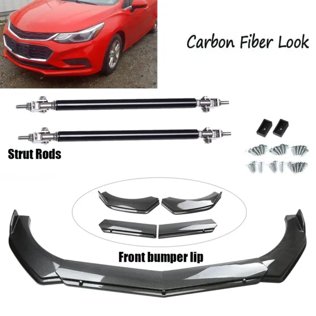 Carbon Fiber Car Front Bumper Lip  + Strut Rods For Chevrolet Cruze 2010-2021
