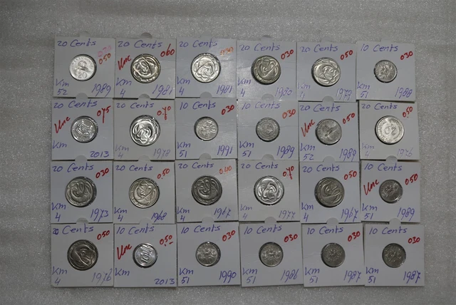 Singapore - Massive Lot 24 Coins 10 + 20 Cents B49 #N227