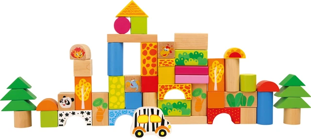 Holzbausteine Zoo Bausteine Bauklötze Spielzeug Motorik Lernspiel Kinder