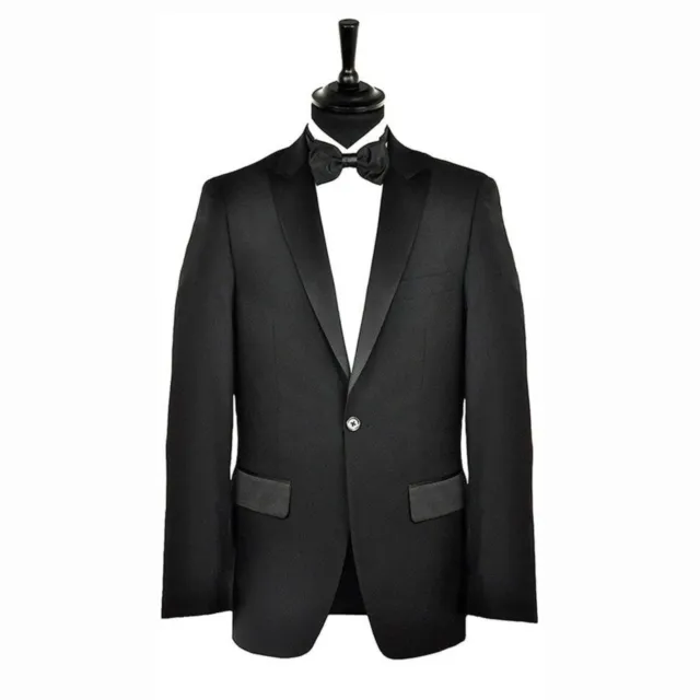 Mens Black Premium Peak Tuxedo Jacket Dinner Jacket DJ  Formal Tux Suit