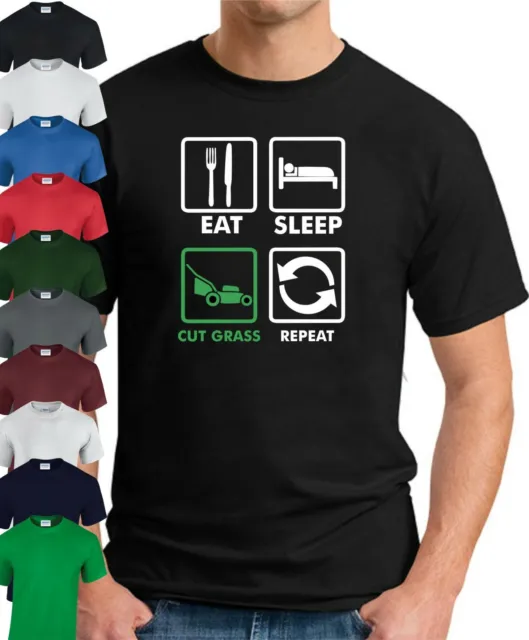 T-shirt EAT SLEEP CUT GRASS REPEAT > divertente novità da uomo regalo giardiniere top prato