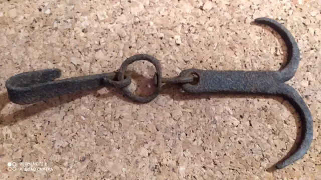 Antique 19th C. Hand Forged WROUGHT Iron Hook HANGER Hunting Farm TOOL