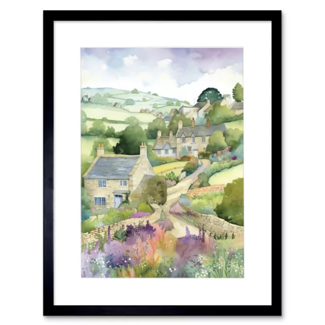 Countryside Spring Landscape with Cottages Framed Wall Art Print Picture 12X16