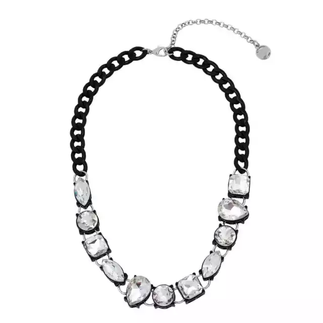 Steve Madden Crystal Stone Bib Necklace Black Goth Glam NEW