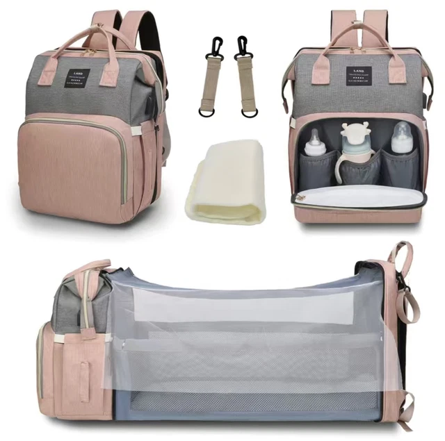 Wholesale Price Stylish Baby Diaper Bag Backpack with Bassinet pink Color